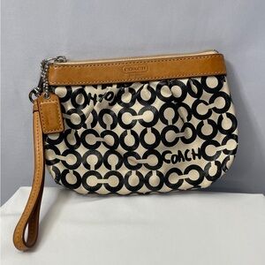 Coach Signature Canvas Wristlet with Leather Trim & Wrist Strap
